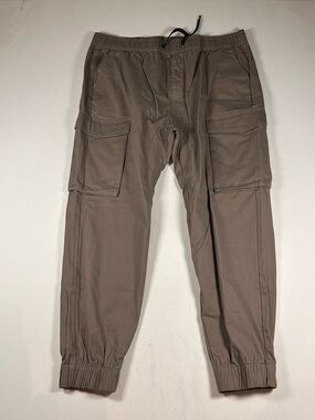 Italymorn Pants Mens L Grayish Cargo Joggers Tapered Chino Drawstring NEW W TAGS